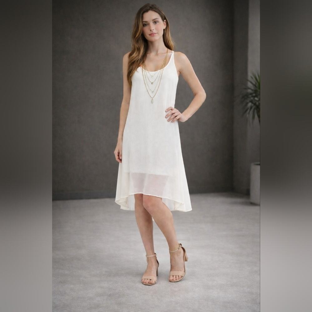 Lucca Couture White Chiffon High-Low Sleeveless Dress Size M #928